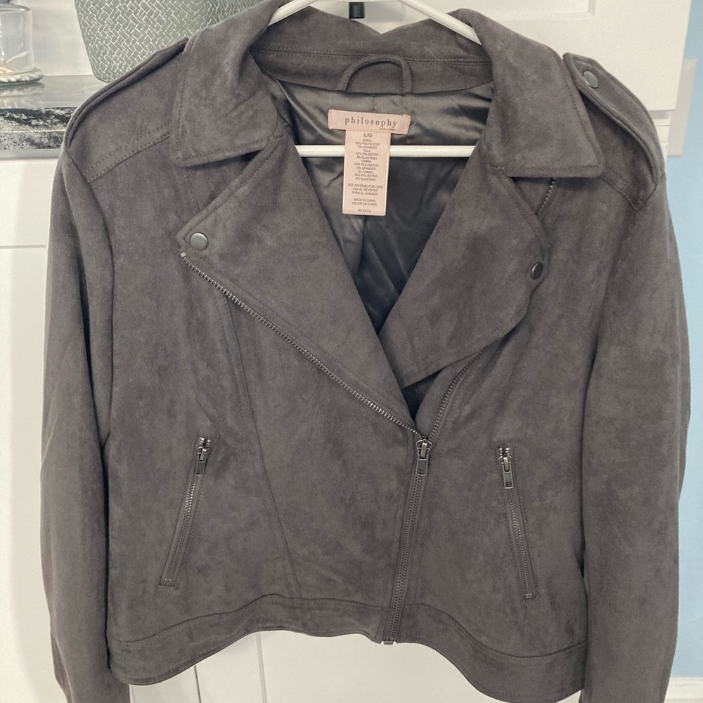 Philosophy Grey Suede Motorcycle Large Jacket in great used condition